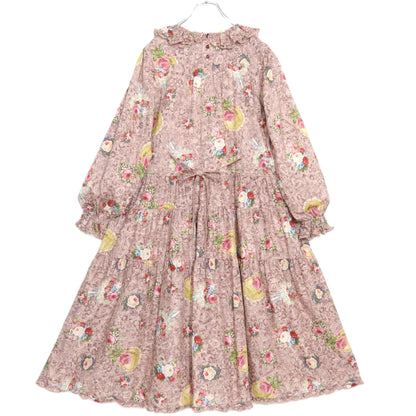 【極美品】ピンクハウス★レースフラワー柄♪ミディ丈ワンピース アイボリー系 ふんわりフォルム♪2025年 薄手 z22498
