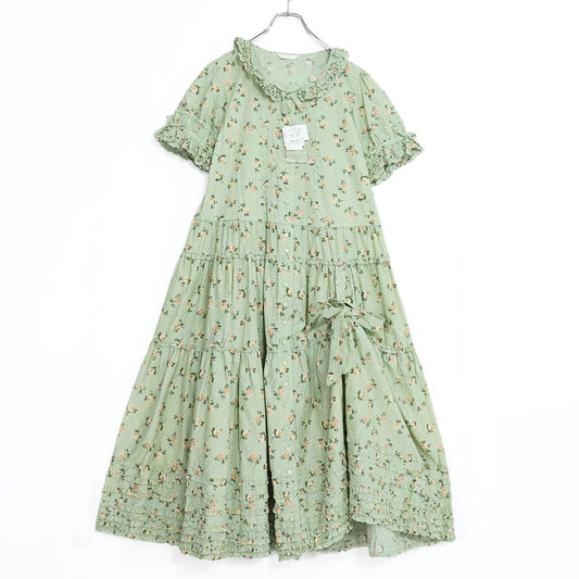 【極美品・紙タグ有】ピンクハウス★ブロッサムローズpt♪可愛いロング丈ワンピース たくし上げ ハッカ系 前開き 身幅お直し 残布有 z21377