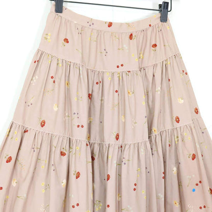 カネコイサオ★モチーフいっぱい♪ギャザースカート ピンク系 草花柄♪ティアードデザイン♪薄手 z19755