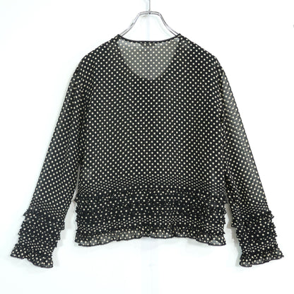 【美品】カネコイサオ★ドットpt♪上下セット シフォンブラウス&スカート サイズM 黒系 前開き z22399
