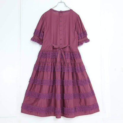 【極美品】ピンクハウス★配色フリル使い♪ローンワンピース ボルドー系 2024年 無地 z20233
