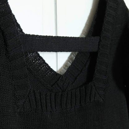 【美品】インゲボルグ★袖フリルが可愛い！ニットベスト 黒系 透かし編み♪無地  ＊z15832