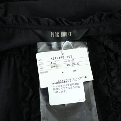 【極美品・紙タグ有】ピンクハウス★フリル使い♪ふんわりローンブラウス リボン 大きいサイズL 黒系 前開き 残布有 無地  z21850