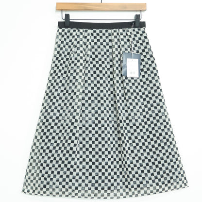 【美品・紙タグ有】アクアスキュータム★シフォン♪七分袖ブラウス&ロングスカート サイズ8 黒×白系 ブロックチェック♪薄手 z22074