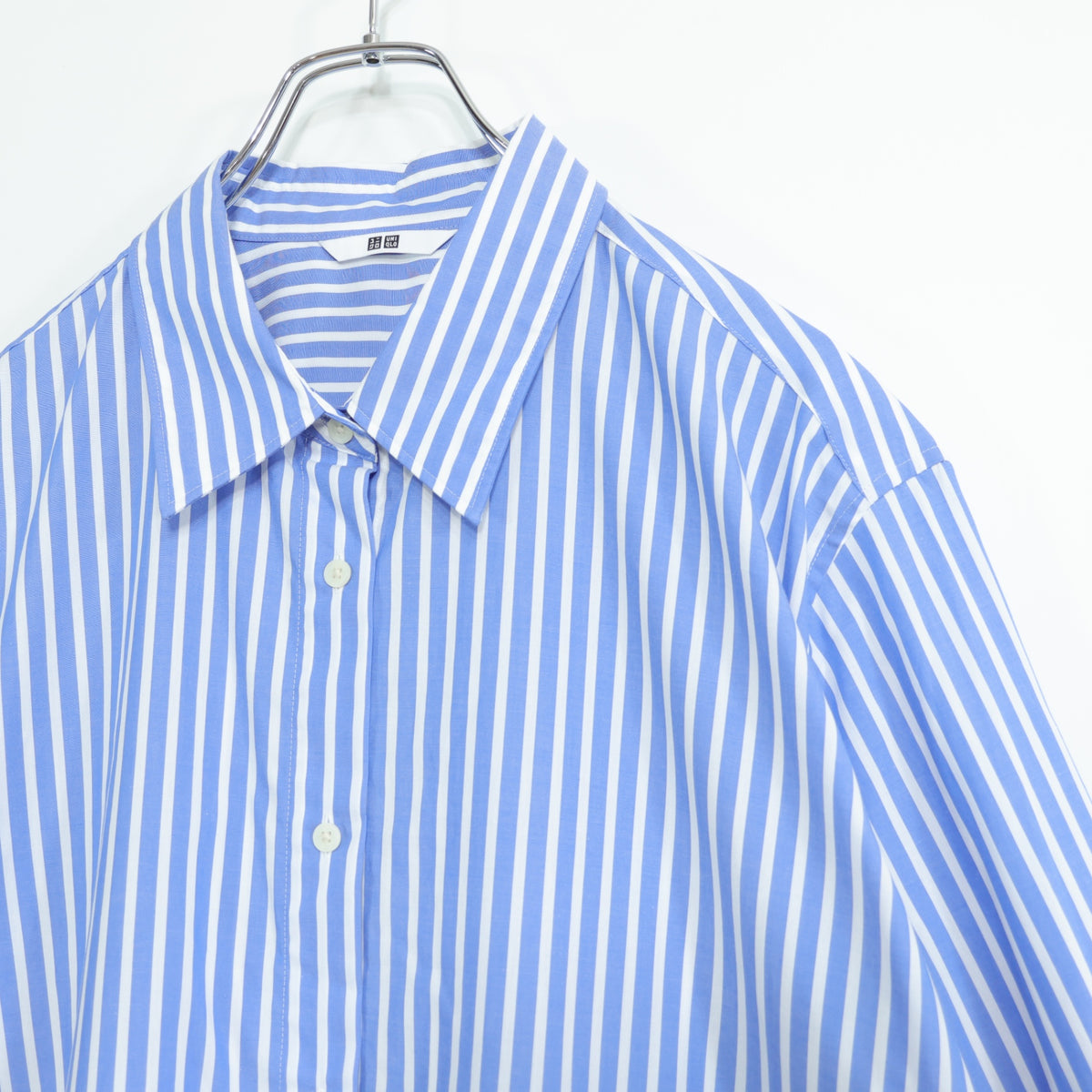 【美品】ユニクロ★長袖シャツ 大きいサイズ3XL ブルー系 ストライプ 薄手 z22872