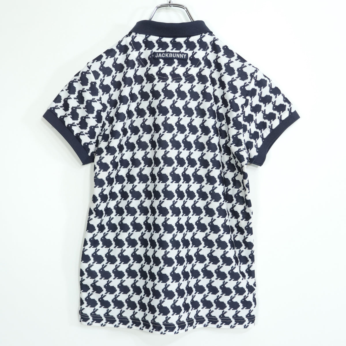 【美品】ジャックバニー★うさぎの総柄が可愛い♪ 半袖 ポロシャツ ゴルフウェア サイズ2 白・紺系 z22987