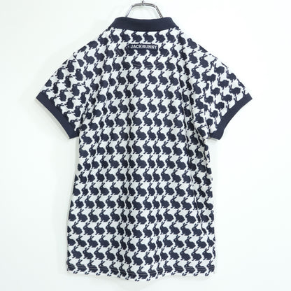 【美品】ジャックバニー★うさぎの総柄が可愛い♪ 半袖 ポロシャツ ゴルフウェア サイズ2 白・紺系 z22987