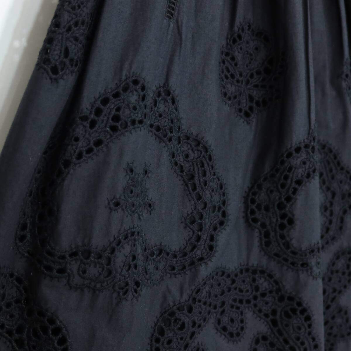 インゲボルグ★カットワーク刺繍デザイン♪はしごレース 抜け感 フレアスカート サイズ11号 黒系 z20334