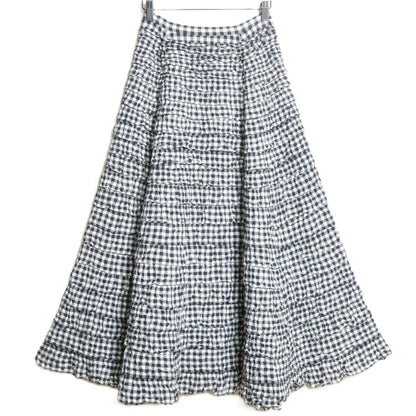 【極美品】カネコイサオ★可愛い！総段々フリル♪マキシ丈フレアスカート 黒系 キュートなギンガムチェック♪薄手＊ z16367
