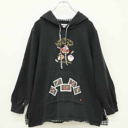 ピンクハウス★パーラー刺繍♪フーディパーカー 黒系 ギンガム使い♪2023年製 無地 z23193