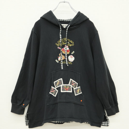 ピンクハウス★パーラー刺繍♪フーディパーカー 黒系 ギンガム使い♪2023年製 無地 z23193