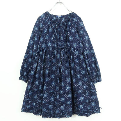 【美品】ピンクハウス★幻想的な小花リースが美しい！ 長袖チュニック・ミニワンピース 紺系 z19563