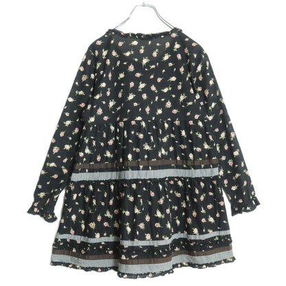 【美品】ピンクハウス★ギンガムパッチワーク♪ローンチュニックブラウス 黒系 薔薇pt♪薄手 z18327