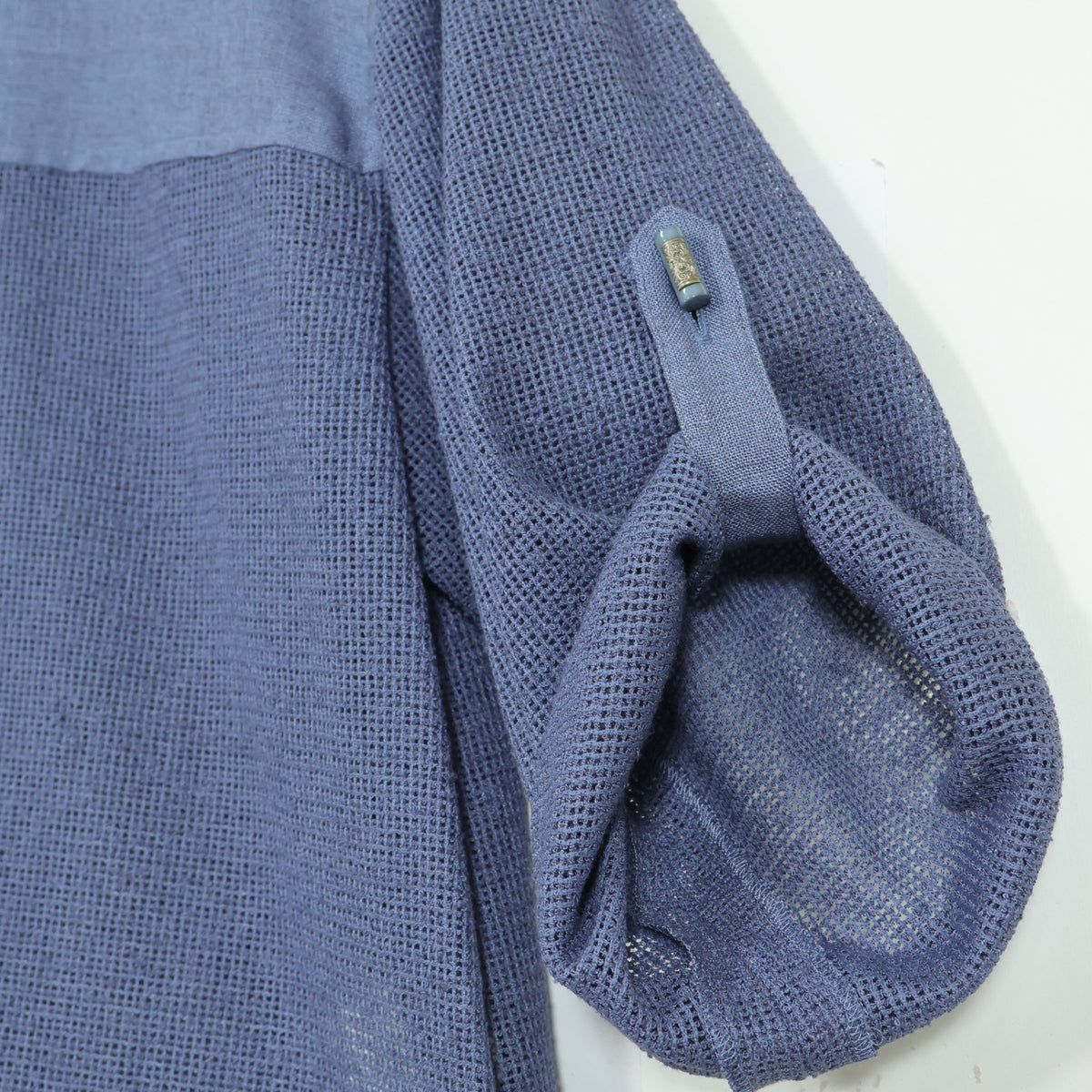 【美品】レリアン★麻混メッシュジャケット オリエンタル調ボタン サイズ11 ブルーグレー系 前開き 薄手 z22572