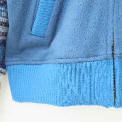 ピンクハウス★いちごリース刺繍♪ノルディック柄フード付ジャケット 切替袖 サイズM 青系 裏ボア♪厚手 z23353