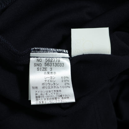 【美品】カットソーワンピース 長袖 大きいサイズ3 紺系 ドッキングデザイン 水玉♪z22764