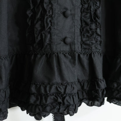 【極美品・紙タグ有】ピンクハウス★フリル使い♪ふんわりローンブラウス リボン 大きいサイズL 黒系 前開き 残布有 無地  z21850