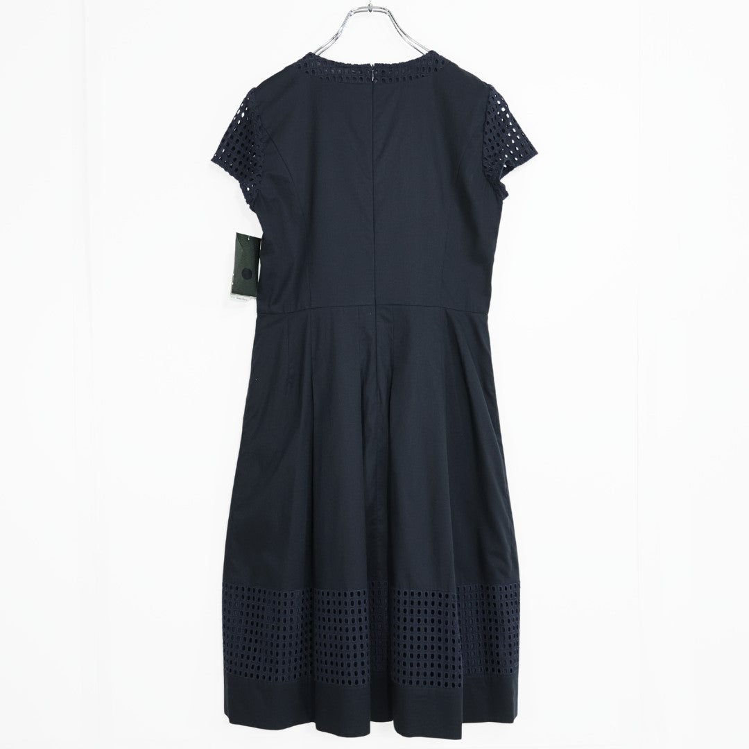 【極美品・紙タグ有】レリアン★カットワークレース使い♪大人上品なワンピース サイズ9号 紺系 残布有 z22711