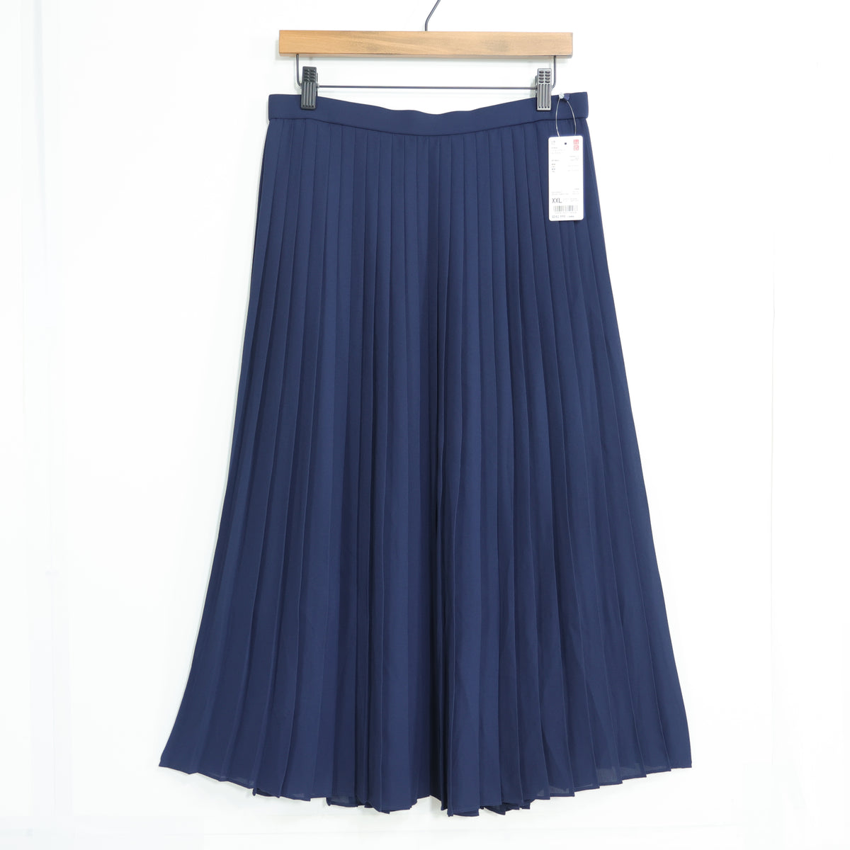 【新品タグ付】UNIQLO★シフォンプリーツロングスカート♪裏地付き サイズXXL ネイビー系 z22880