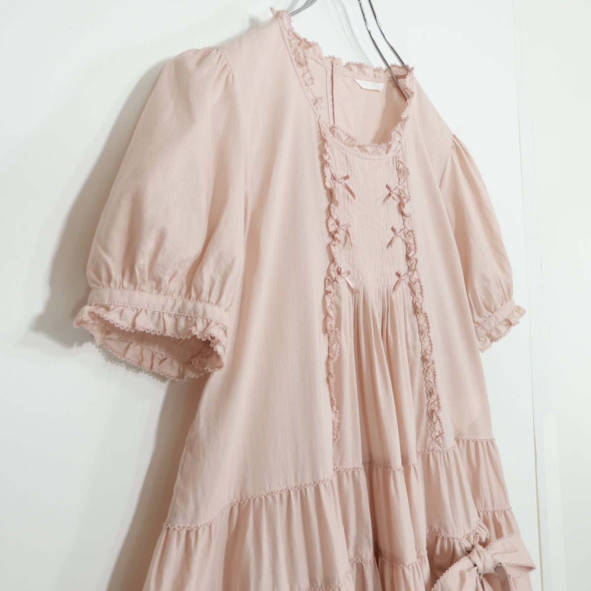 【極美品】ピンクハウス★たくし上げリボン♪ふんわりローンワンピース ピンク系 ミニリボン使い♪2026年 z