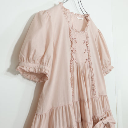 【極美品】ピンクハウス★たくし上げリボン♪ふんわりローンワンピース ピンク系 ミニリボン使い♪2026年 z