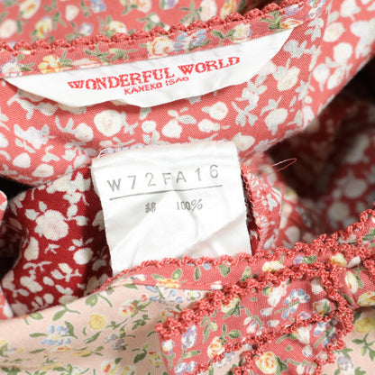 WONDERFUL WORLD カネコイサオ★小花柄 パッチワーク ピコレース リボン 豪華フレア ワンピース テラコッタ系＊z23044