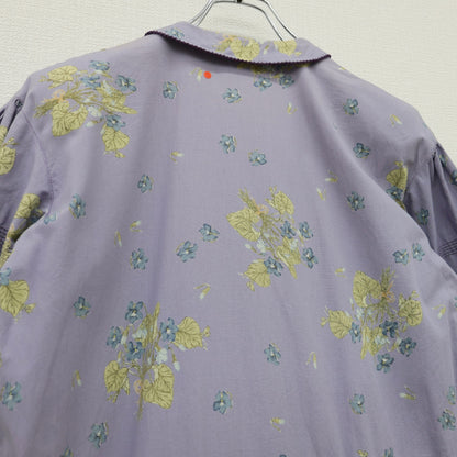 ワンダフルワールド★たくしあげデザイン♪繊細なスモッキング刺繍 半袖 ピコレース 前開きワンピース 紫系 z23320