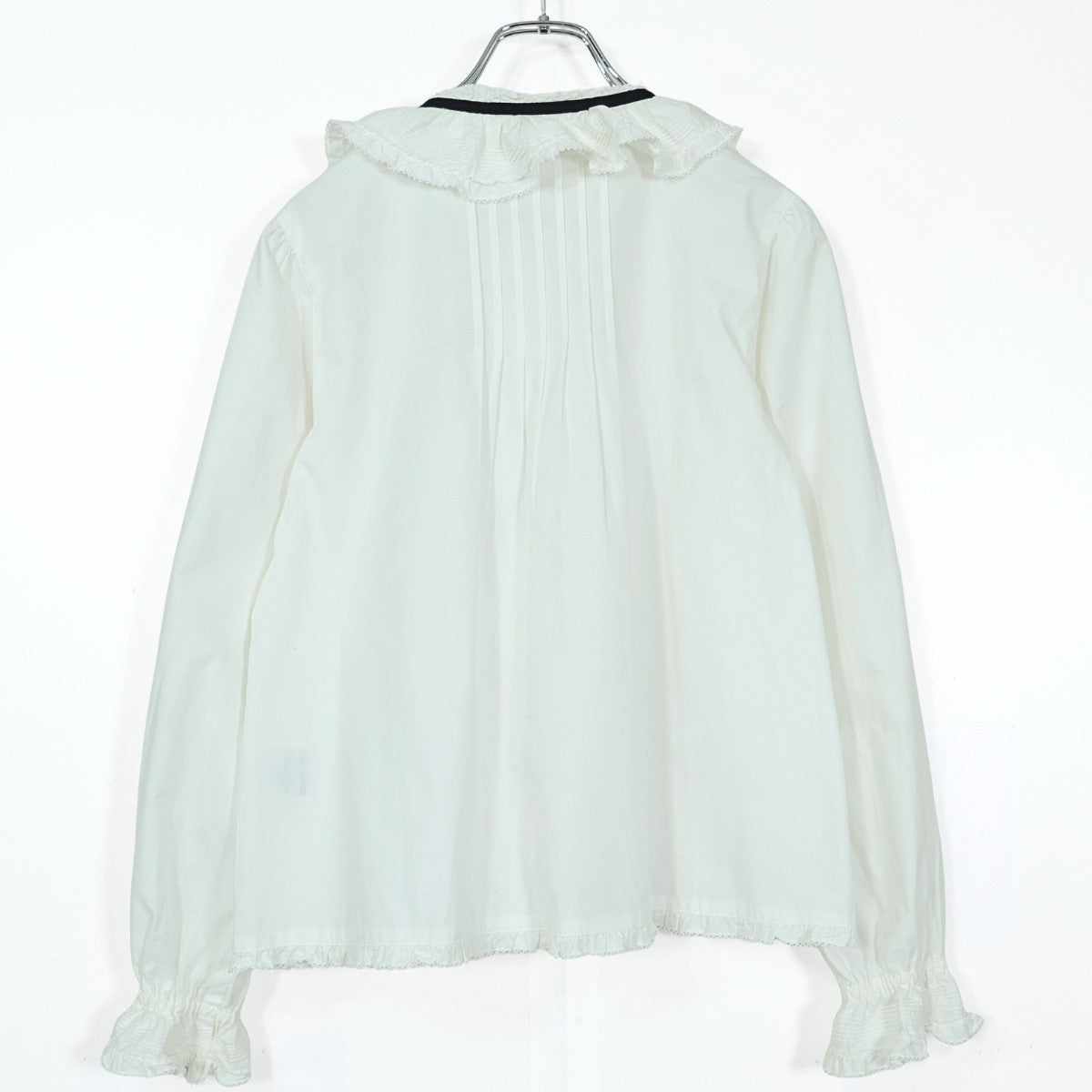 【美品】ピンクハウス★黒リボン使い♪長袖フリルブラウス 白系 前開き 無地 薄手 z22545