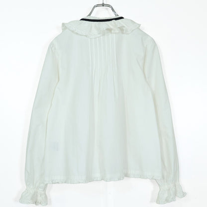 【美品】ピンクハウス★黒リボン使い♪長袖フリルブラウス 白系 前開き 無地 薄手 z22545