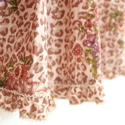 【美品】PINK HOUSE ピンクハウス★レオパード×薔薇フラワープリント♪リボン 半袖チュニック ブラウス ピンク系＊z19615