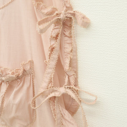 【極美品】ピンクハウス★フラワーピクニック♪くま付きエプロンドレス ローンタブリエ ピンク系 2023年 無地 z23284