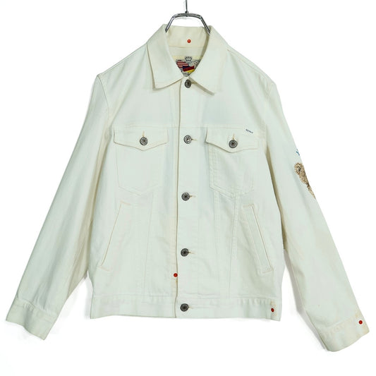 カールヘルム★くま＆小花の刺しゅう♪ デニムジャケット・Gジャン サイズS 白系 z22559