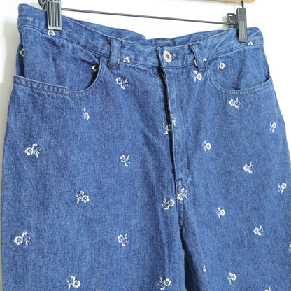 ピンクハウス★お花の刺しゅう♪デニムのハーフパンツ 大きいサイズL ネイビー系 綿100％  z22190