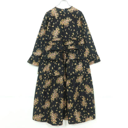 【美品】ワンダフルワールド カネコイサオ★かぶせ段々♪花かごptワンピース 黒系 ふんわりフォルム♪薄手 z20697