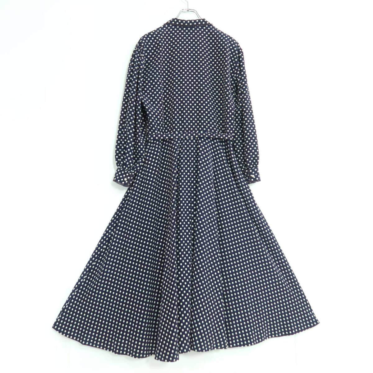 インゲボルグ★大人上品！ドットpt&レース♪長袖ワンピース ネイビー系 パールビーズ♪薄手 z19622