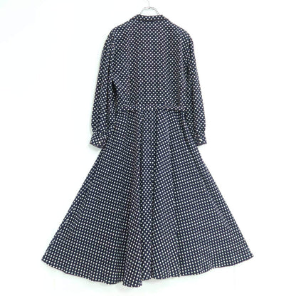 インゲボルグ★大人上品！ドットpt&レース♪長袖ワンピース ネイビー系 パールビーズ♪薄手 z19622