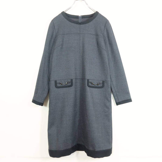 【美品】レリアン★大人上品♪ウールワンピース サイズ9 チャコール系 無地 セレモニーに♪z17738