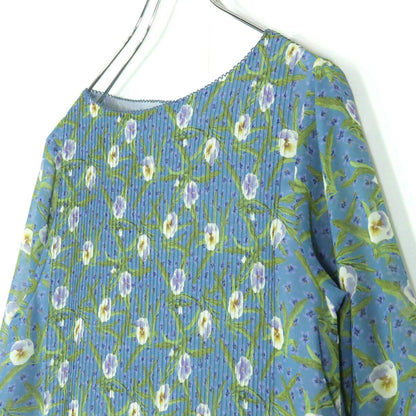 【極美品】インゲボルグ★二点セット！花柄シフォンワンピース&ショール サイズ9号 青系 ゆったり♪残布有 z18010