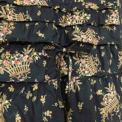 【美品】ワンダフルワールド カネコイサオ★かぶせ段々♪花かごptワンピース 黒系 ふんわりフォルム♪薄手 z20697