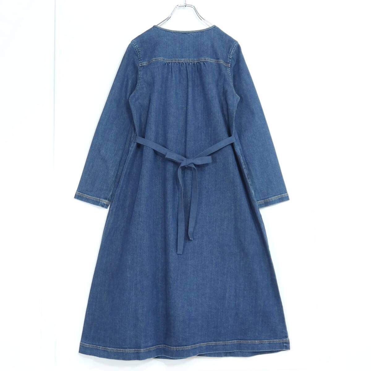 ピンクハウス★デニムロングワンピース オシャレなコート風デザイン♪ 可愛いレース サイズM　ブルー系 無地 z20267