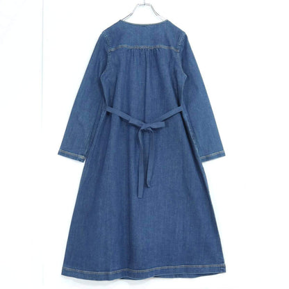ピンクハウス★デニムロングワンピース オシャレなコート風デザイン♪ 可愛いレース サイズM　ブルー系 無地 z20267