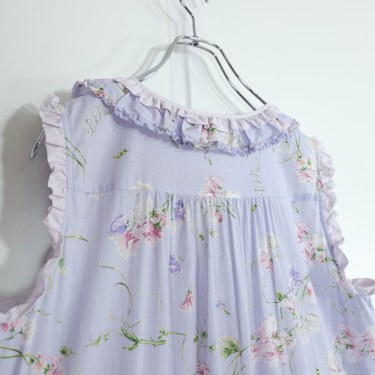 【極美品】ピンクハウス★スイートピーpt♪配色フリル使いワンピース ラベンダー系 前開き 2025年製 薄手 z22535