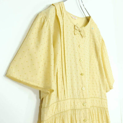 【極美品】ピンクハウス★ドット刺繍♪半袖ローンワンピース イエロー系 前開き ふんわりフォルム♪z20239