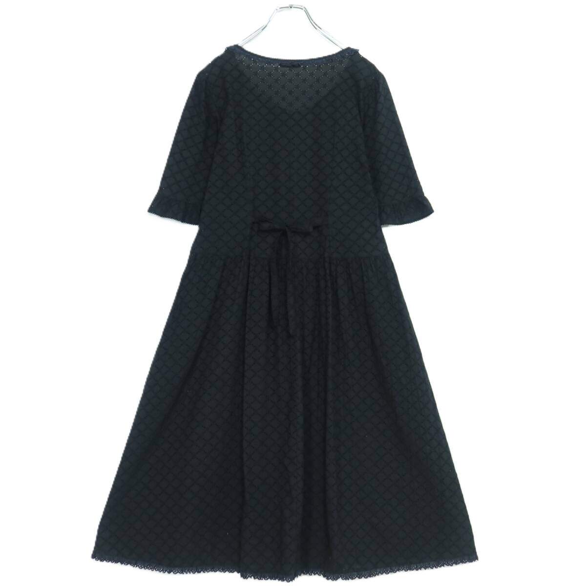 ピンクハウス★総カットワークレース♪前開き半袖ワンピース 黒系 フリル付き♪薄手 z19968