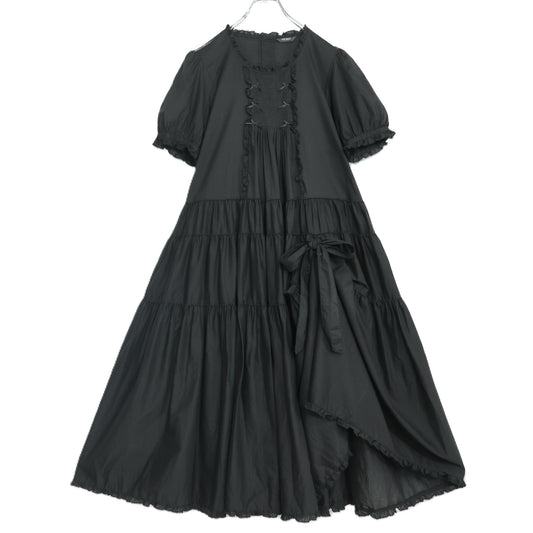 【極美品】ピンクハウス★たくし上げリボン♪ふんわりローンワンピース 黒系 ミニリボン使い♪2026年 z22517