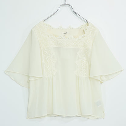 【極美品・紙タグ有】インゲボルグ★カットワークレース♪涼しげなオーバーブラウス サイズ11 エクリュ系 インナー付 残布有 z22289