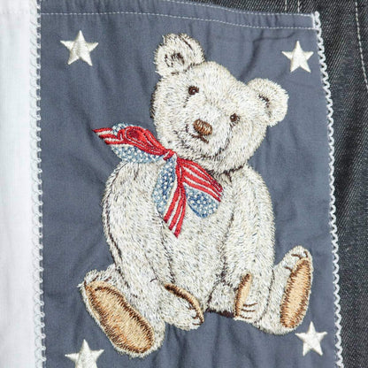 【極美品】ピンクハウス★可愛い！テディベア刺繍ゼッケン♪デニムベスト サイズM 黒系 前開き 無地 z17253