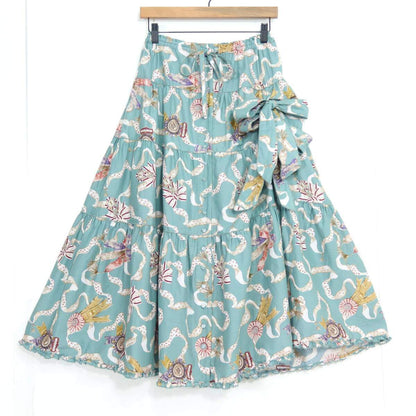 【極美品】ピンクハウス★華やか♪ロゼットプリント&たくし上げ♪ギャザースカート ハッカ系 キュートな紋章柄♪2024年製 z20781
