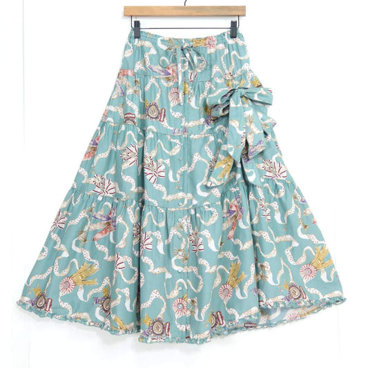 【極美品】ピンクハウス★華やか♪ロゼットプリント&たくし上げ♪ギャザースカート ハッカ系 キュートな紋章柄♪2024年製 z20781
