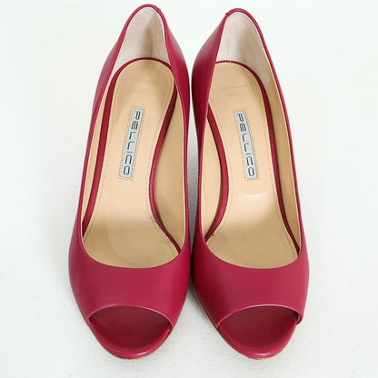 【美品】PELLICO ペリーコ★MAIA 革 上品 チャンキーヒール サイズ37  ピンク系　*sh175